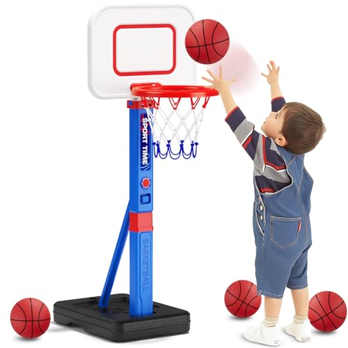 HYES Toddler Basketball Hoop, 55' Height Adjustable Basketball Hoop for Kids 3-5, Kids Basketball Goal, Indoor Outdoor Sport Toys Christmas Birthday Gifts for Baby Boys Girls