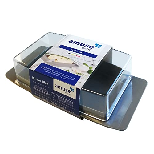 Amuse Butter Dish with Reversible Clear Lid BPA Free Butter Saver Holder