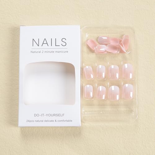 Gradient Short Press on Nails Square Chrome False Nails with Design French Acrylic Nails Glossy Reusable press on nails chrome Fake Nails Full Cover Stick on Nails for Women and Girls - Image 5