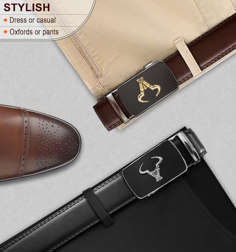 Image of BULLIANT Men belt 2Pack,Leather Ratchet Belt for Gift Men Dress Casual Jeans 1 3 /8 inch,Cut for Fit