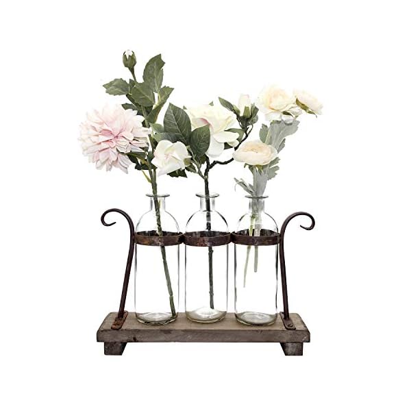 FUNSOBA Rustic Flower Vase Set with Rack Stand Farmhouse Glass Bottles for Decor Table centerpieces