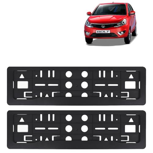 Image of KINGSWAY Bolt Car Number Plate Frames for All 2014 to 2019 Models of Tata Car Registration Plate Holders, Black Licence Plate Covers (Front and Rear), Universal Size 51.5 x 14.5 cm