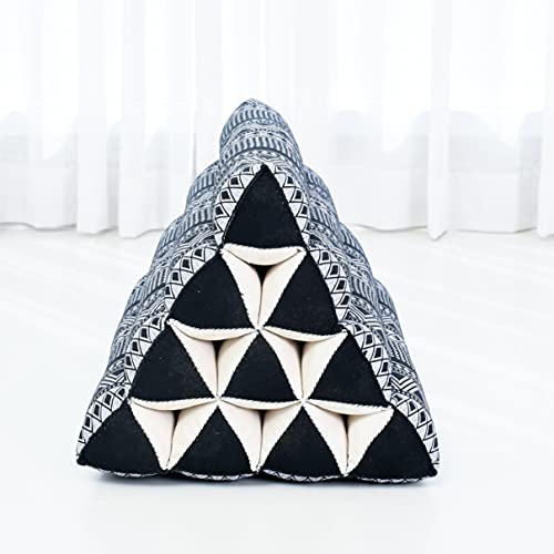 Leewadee Thai Triangle Cushion – Comfortable Backrest for TV or Reading, Wedge Pillow - Eco-Friendly Natural Kapok Filling, 20 x 13 x 13 inches, Black White