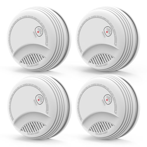 Smoke Detector Photoelectric Smoke Alarm for Home Battery Smoke Detector with Test Button and Low Battery Warning 10-Year Sensor Easy to Install Suitable for Living Rooms and Bedrooms 4 Pack