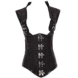 Lazzboy Damen Steampunk Halloween Goth Stahl Vintage Top Bustiers Korsetts Retro Schwarz Corsage Vollbrust Bustier Korsett Mit Träger(Schwarz,M)