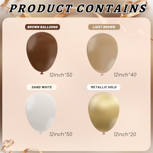 Image of 160Pcs 12 Inch Brown Light Brown Tan Sand White Metallic Gold Latex Balloons for Boho Neutral Baby Shower Birthday Party Decorations