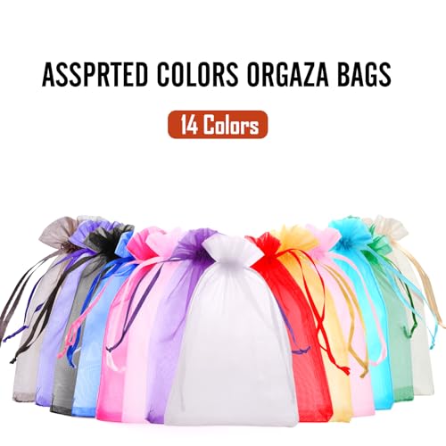 Image of 100PCS Organza Bags, 4x6 inches (10x15cm) Small Mesh Bags Drawstring, Jewelry Gift Pouches for Wedding, Party, Festival, Bathroom Soaps (Multicolor)