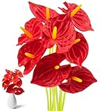 RAINFLOW 8PCS Anthurium Artificial Flowers Red Anthurium Single Stem - Tropical Flowers Artificial with Large Bloom, Faux Anthurium Artificial Flowers for Wedding Table Centerpiece Decor(12.6')