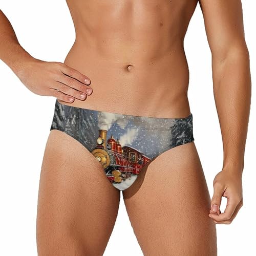 Vintage Steam Train Mens Swim Briefs Quick Dry Triangle Trunks Swimsuit Swimming Bikini Swimwear