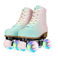 XUDREZ Roller Skates Roller Flash wheel Shoes Green Pink Double Row Roller Shoes Kids Roller Skates Adult Youth Men And Women Beginners Luminous Roller Shoes (Green pink 35)