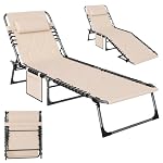 Outsunny Padded Folding Chaise Lounge Chair Outdoor with Headrest Beige