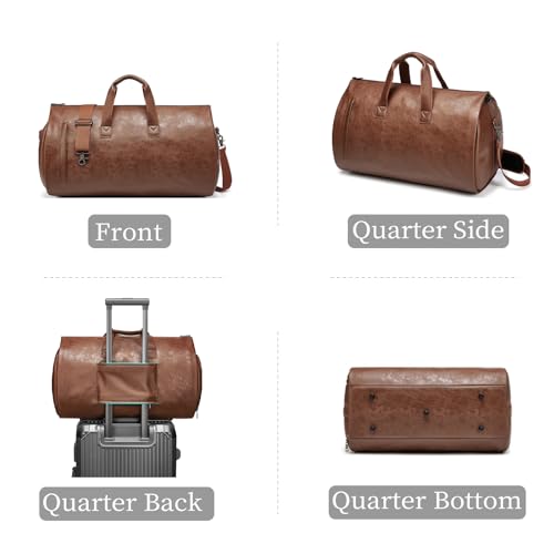 Garment Bags for Travel,Garment Duffle Bag for Men Women,2 in 1 Leather Foldie Travel Bag Expandable,Convertible Carry on Garment Bag with Shoe Compartment (Pink)2