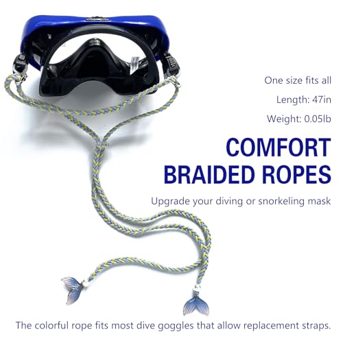 SISYOUP Scuba Mask Strap, Elastic Braided Bungee Rope Mask Straps Replacement for Diving & Snorkel Glasses, Swimming Goggles, Scuba Diving Accessories Gifts for Women & Girls (Only Strap,Yellow/Blue) - Thumbnail 6