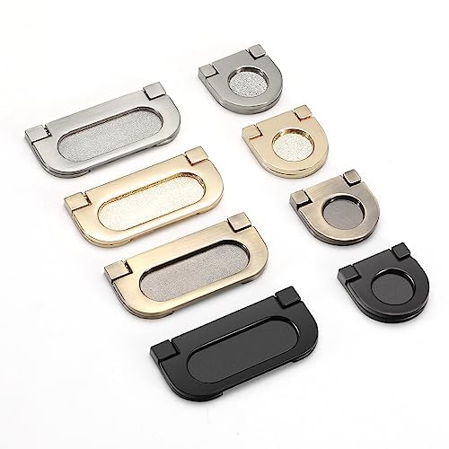 Evionlin 【2 Pack 】 Flush Pull Handle BlackInvisible Flip Drawer Handle Dull Polish Concealed Installation Recessed Furniture Grip Cabinet Door Pull Ring Handles with Screws