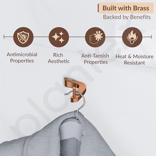Image of Plantex Smero Pure Brass Made Robe Hook for Bathroom /Cloth Hanger for Wall /Hooks for Clothes Hanging - Smart (PVD Rose Gold)