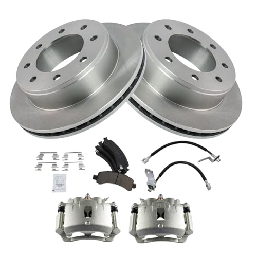 Image of TRQ Rear Brake Pad & Rotor Kit Ceramic Compatible with 2005-2013 Chevrolet Express 3500 2005-2012 GMC Savana 3500