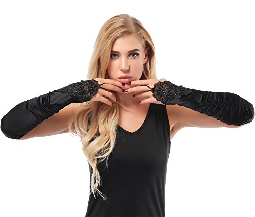 image for JISEN Women 20s Satin gloves Formal Bridal Banquet Party Wedding Opera