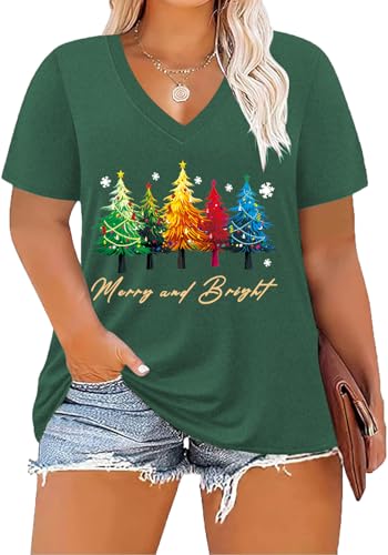 Image of ForHailey Women's Plus Size Short Sleeve Tee Shirt V Neck Basic Ladies Loose Fit T Shirt 1X-5X