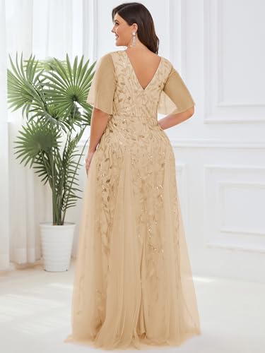 Image of Ever-Pretty Women's Sequin V Neck Plus Size Formal Dresses Evening Gown