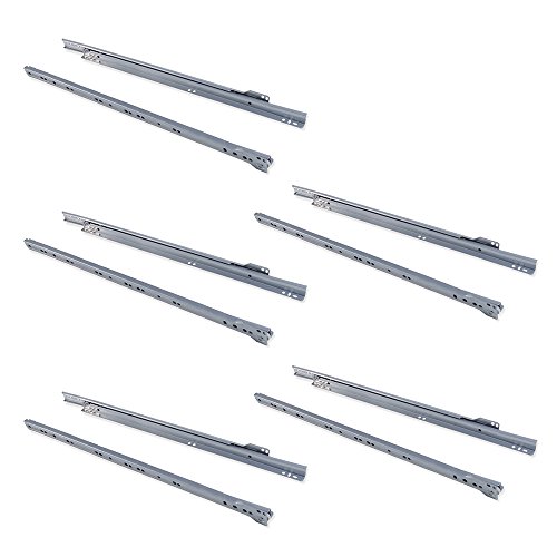 Emuca - Coulisses pour tiror de 550mm avec Sortie partielle en Couleur Gris métallisé, Lot de 5 glissières de tiroir