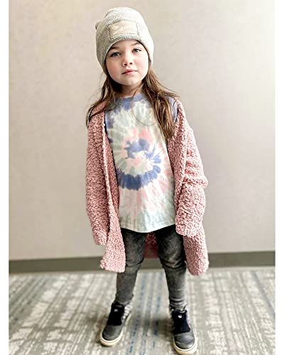 Luvamia Girls Chunky Knit Cardigan Girls Fall Tops Cardigan Coat Open Cardigan For Girls Little Girl Long Sleeve Tops Silver Pink Size Large (8-9 Years) #TOP5