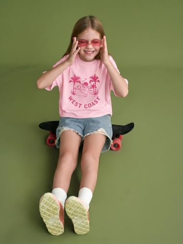 Image of Girls Athletic Oversized Crop Tops Kids Drop Shoulder Short Sleeve T Shirts Workout Tees 5-14 Years