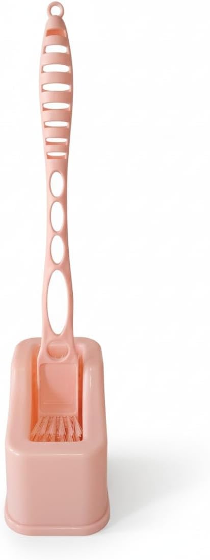 Plastic Double Hockey Shape Toilet Cleaner Brush with Holder Stand || Ideal for Both Western and Indian Toilets. Designed for Effective Bathroom and Toilet Cleaning. (Pack of 1, Multicolor)