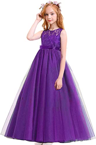 Big Girl Vintage Lace Junior Bridesmaid Dress Dance Ball Pageant Maxi Gown Floor Long for Party Wedding