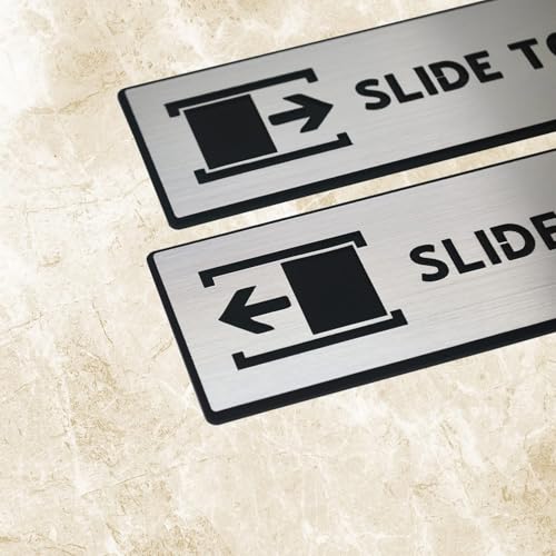 Image of Premium Brush Steel Finish Acrylic SLIDE TO OPEN DOOR Sign Easy to Mount Self-Adhesive Tape Signage for Hotel Office Resort Society Corporate Business Hospital