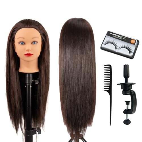 Mannequin Head Human Hair Female 80% Human Hair Mannequin Head Hair Styling Cosmetology Manikin Head Doll Head for Hairdresser with Clamp Holder and Tools