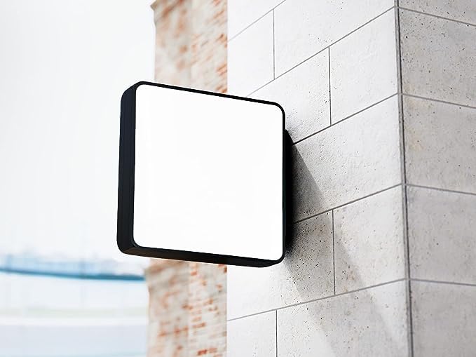 Illuminated LED Projecting Sign, Rounded Square 80x80cm Black/White, Double Sided Outdoor Business Wall Mounted Storefront Shop Sign (80x80 Black)