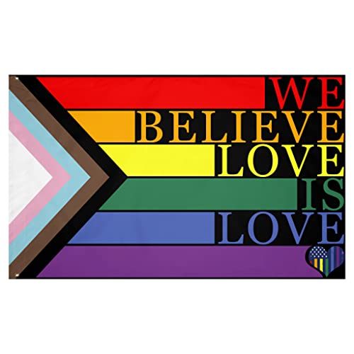Pride Flag Lgbtq Rainbow Flag Outdoor 3X5 Ft Waterproof Progress Lgbt Flags Bright And Vivid Colors Banner With Brass Grommets (We Believe Love Is Love) #TOP2