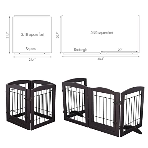 PAWLAND Freestanding Dog gate with Walk Through Door, Dog Gates for Doorways, The House, Stairs, 80\" Wide Pet Puppy Safety Fence with Support Feet, 4 Panels, Espresso