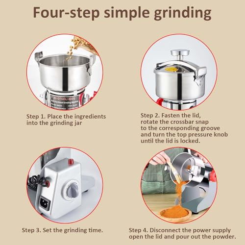 BI-DTOOL Electric Grain Mill Grinder 2000W Dry Material Grinding Machine 800g Stainless Steel Pulverizer 36000r/min High-speed Grain Mill 270° swingable Superfine powder for Home and Commercial 800g by BI-DTOOL - Image 6