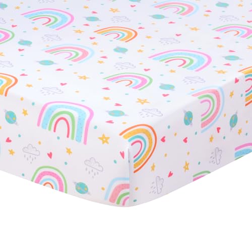 Image of JISEN Baby Crib Sheets Soft Breathable Rainbow Fitted Crib Sheets for Standard Crib and Toddler Mattress Baby Bed Sheets for Boys Girls Neutral 52x28 Inch White
