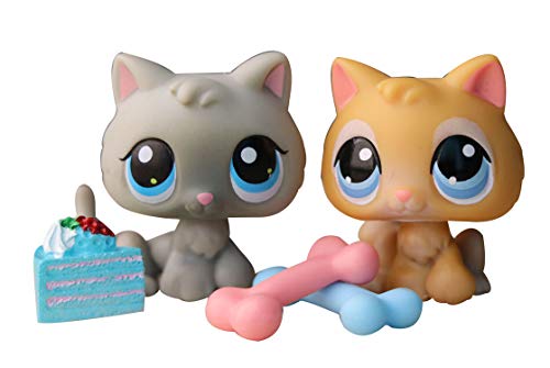 LovePets lps Mini Shorthair Cat 66 47, lps Collectable Baby Shorthair Cat Gray and Yellow with lps Accessories Bones Cake Kids Gift