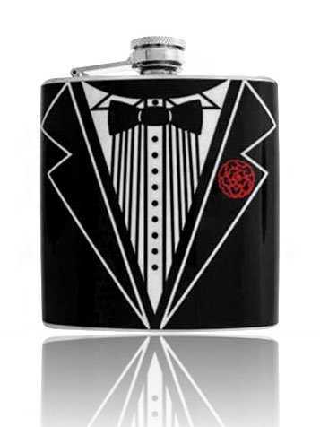 6oz Groomsmen, Bestman, Groom Tuxedo Vinyl Wrap Stainless Steel Flask