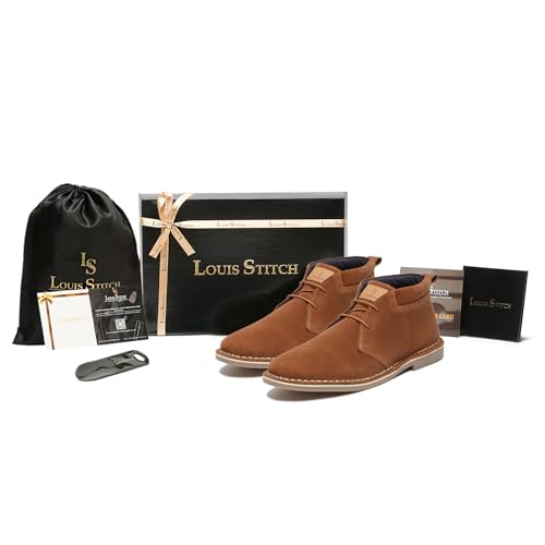 Image of LOUIS STITCH Chukka Boots For Men| Suede Leather Boots for Men| High Ankle Casual Boot | Casual Office & Trekking Shoes | Hiking Boots for Men | Stitch Down Desert Boots |Size-UK012 Tan SDSUCKCUTN