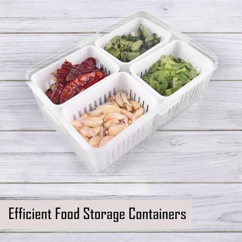 Image of Shuttle Art 4 Compartment Fridge Storage Boxes Freezer Storage Containers, Container for Kitchen Storage Set, Storage in Kitchen, Vegetable Storage, Draining Crisper Refrigerator Food Box
