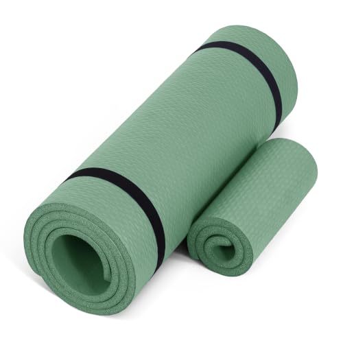 CAP Barbell High Density Exercise Yoga Mat with strap and Knee Pad 71'x24'x1/2' Sage Green