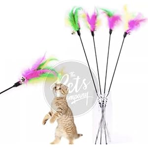 The Pets Company Cat Bell Teaser Wand Toy, Interactive Natural Feather Cat Kitten Toy, Pack 2