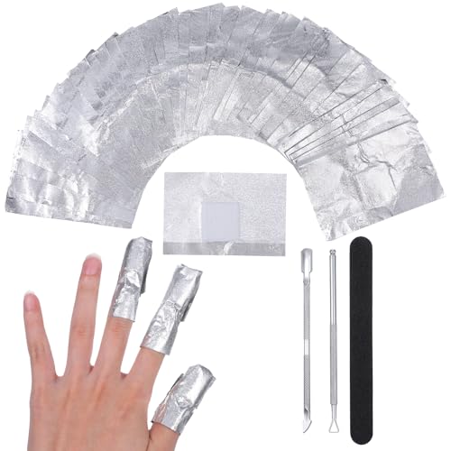 TIESOME 200 almohadillas quitaesmalte de uñas, papel de aluminio, quitacutículas, lima de uñas, lámina de aluminio, sin pelusas, ayuda para eliminar el esmalte de uñas