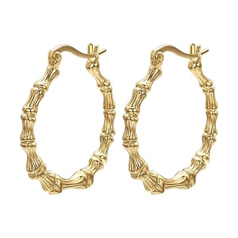 JOLCHIF Gold Bamboo Hoop Earrings for Women Cover