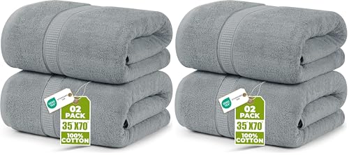 Image of Utopia Towels Luxurious Jumbo Bath Sheet 2 Piece, 600 GSM, 35 by 70 Inches, 100% Ring Spun Cotton, Highly Absorbent and Quick Dry Extra Large Bath Towel, Super Soft Towel, Cool Grey (Pack of 2)
