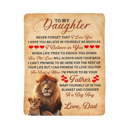 to My Daughter Blanket from Dad & Mom | Moms Love Throw Blanket with Heartfelt Message Card & Gift Box | Sherpa Fleece Blanket for Granddaughter Sister Or Girlfriend (This Old Lion 30x40)