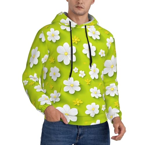 Hoodies For Men - Bright White Flower Print Long Sleeve Casual Men'S Hoodies & Sweatshirts Pullover With Pocket