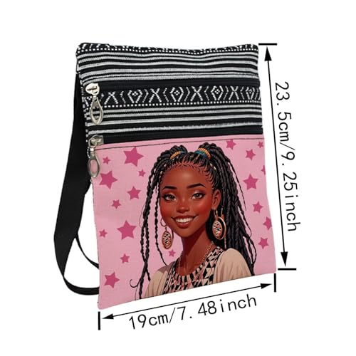 African American Messenger Bag Small Ethnic Pattern Printed Adjustable Strap Crossbody Zipper Pouch Pink Star Phone Organizer Wallet Cute Shoulder Handbag for Black Women2