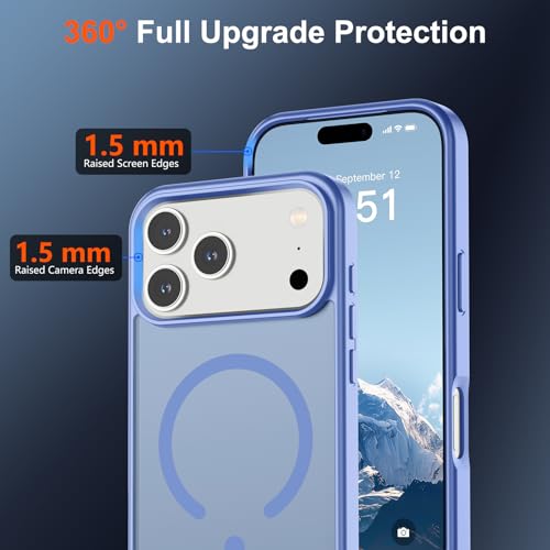 Image of SUPFINE Magnetic for iPhone 17 Pro Case (Compatible with MagSafe)(Military Grade Drop Protection) Translucent Matte Shockproof with Anti-Fingerprint Phone Cover 2025,Blue Purple