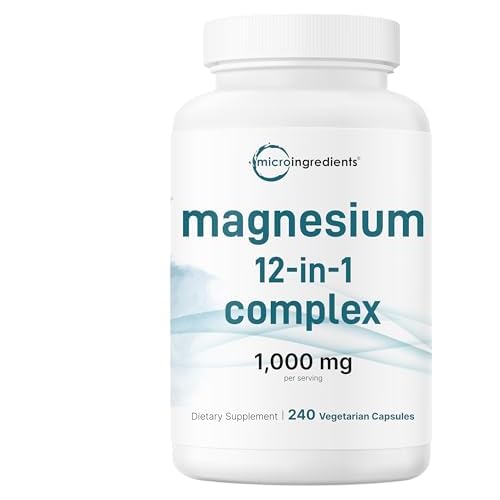 Micro Ingredients 12‑in‑1 Magnesium Complex 1000 mg, 240 Capsules – Magnesium Glycinate, Citrate, Taurate, Malate & More – High Absorption Formula for Men & Women – Chelated & Purified