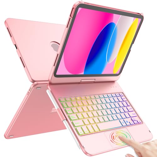 TQQ Funda con Teclado para iPad 11ª Generación A16 2025 y 10ª Generación 2022, con Gran Trackpad de Precisión, Retroiluminado de 10 Colores Estilo Portátil, QWERTY Español Ñ - OroRosa